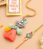 set of 2 artificial beads traditional bhaiya bhabhi pair rakhi set with roli chawal chandan & mishri