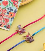  kids set of 2 cartoon character purple & red thread rakhi with roli chawal chandan & mishri