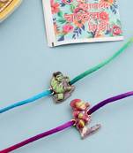  kids set of 2 cartoon design multicolor thread rakhi with roli chawal chandan & mishri