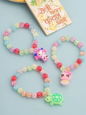  kids set of 3 cartoon design artificial beads thread rakhi with roli chawal chandan & mishri 1