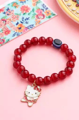 kids cartoon design maroon artificial beads thread rakhi with roli chawal chandan & mishri