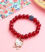 kids cartoon design maroon artificial beads thread rakhi with roli chawal chandan & mishri