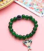 kids cartoon design green artificial beads thread rakhi with roli chawal chandan & mishri