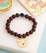 kids cartoon design brown artificial beads thread rakhi with roli chawal chandan & mishri