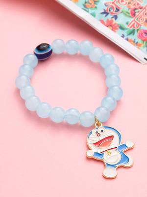 kids cartoon design sky blue artificial beads thread rakhi with roli chawal chandan & mishri 1