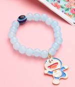 kids cartoon design sky blue artificial beads thread rakhi with roli chawal chandan & mishri