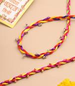   multicolor artificial beads thread rakhi with roli chawal chandan & mishri