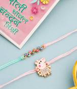 kids set of 2 cartoon artificial stones thread rakhi with roli chawal chandan & mishri