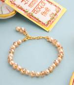 women gold toned artificial beads wraparound rakhi with roli chawal chandan & mishri