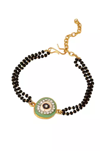set of 2 green round shape artificial stones bhaiya bhabhi rakhi with roli chawal chandan & mishri