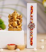 Designer Combo Of Single Rakhi for brother and bhabhi With Ganesha Idol statue for car dashboard