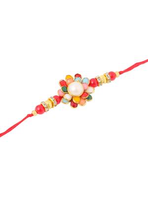 men multicolor beads & pearls floral design thread rakhi roli chawal chandan & mishri 3