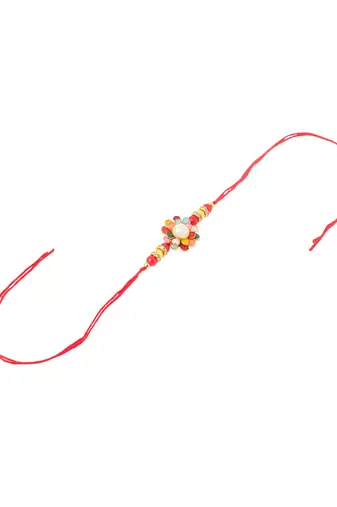 men multicolor beads & pearls floral design thread rakhi roli chawal chandan & mishri
