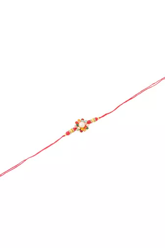 men multicolor beads & pearls floral design thread rakhi roli chawal chandan & mishri
