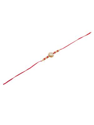 men red kundan studded floral design thread rakhi with roli chawal chandan & mishri 5
