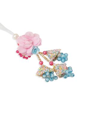 set of 2 multicolor artificial beads floral design bhaiya bhabhi rakhi with roli chawal chandan & mishri 2