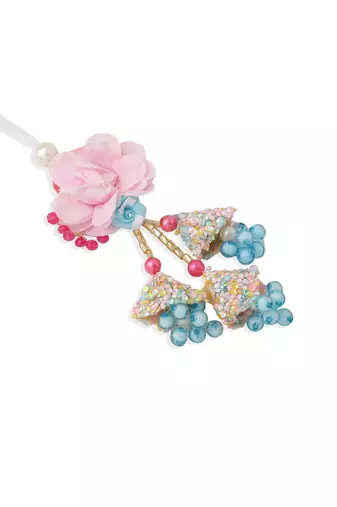set of 2 multicolor artificial beads floral design bhaiya bhabhi rakhi with roli chawal chandan & mishri