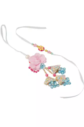 set of 2 multicolor artificial beads floral design bhaiya bhabhi rakhi with roli chawal chandan & mishri