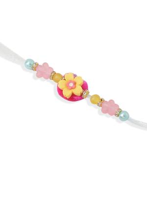 set of 2 multicolor artificial beads floral design bhaiya bhabhi rakhi with roli chawal chandan & mishri 5
