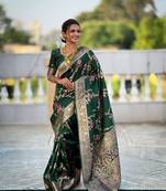 Green soft banarasi silk blend meenakari weaving saree with unstitched blouse