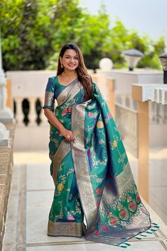 Rama soft banarasi silk blend meenakari weaving saree with unstitched blouse