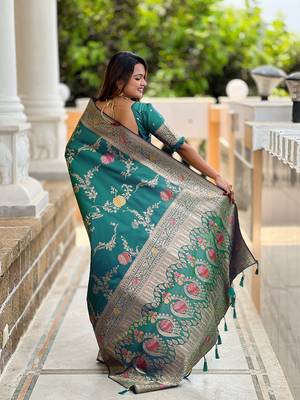 Rama soft banarasi silk blend meenakari weaving saree with unstitched blouse 2