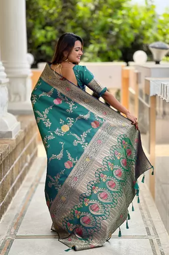 Rama soft banarasi silk blend meenakari weaving saree with unstitched blouse