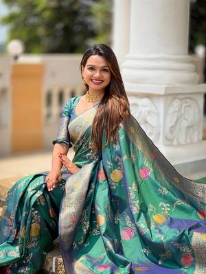 Rama soft banarasi silk blend meenakari weaving saree with unstitched blouse 3