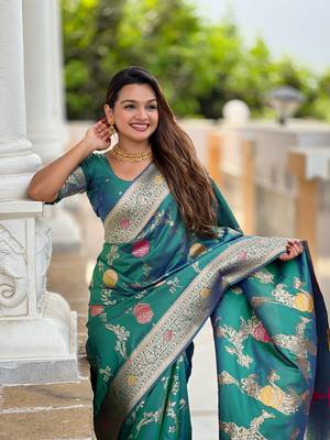 Rama soft banarasi silk blend meenakari weaving saree with unstitched blouse 5