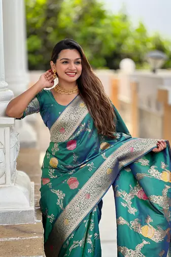 Rama soft banarasi silk blend meenakari weaving saree with unstitched blouse