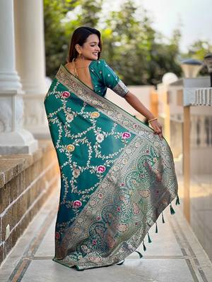 Rama soft banarasi silk blend meenakari weaving saree with unstitched blouse 2