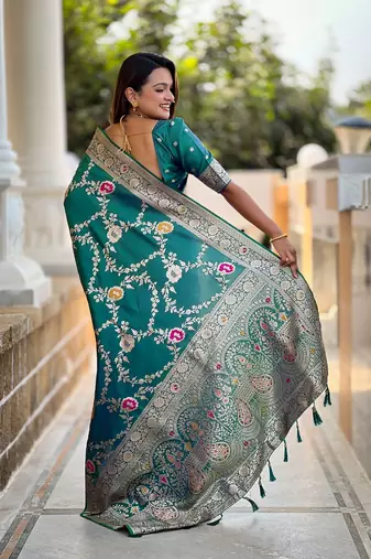 Rama soft banarasi silk blend meenakari weaving saree with unstitched blouse