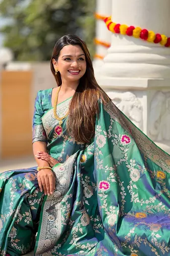 Rama soft banarasi silk blend meenakari weaving saree with unstitched blouse