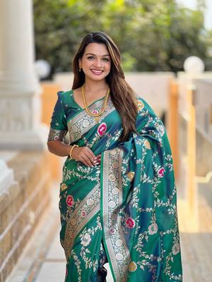 Rama soft banarasi silk blend meenakari weaving saree with unstitched blouse 4