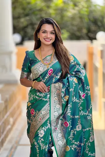 Rama soft banarasi silk blend meenakari weaving saree with unstitched blouse