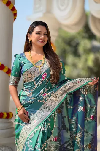 Rama soft banarasi silk blend meenakari weaving saree with unstitched blouse