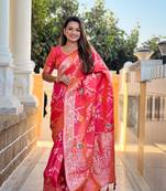 Gajari soft banarasi silk blend meenakari weaving saree with unstitched blouse