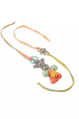set of 2 artificial beads traditional bhaiya bhabhi pair rakhi set with roli chawal chandan & mishri