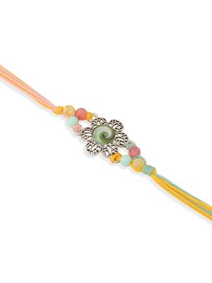 set of 2 artificial beads traditional bhaiya bhabhi pair rakhi set with roli chawal chandan & mishri 4
