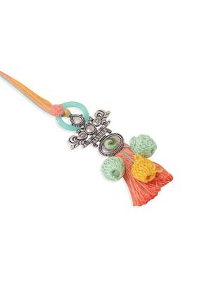 set of 2 artificial beads traditional bhaiya bhabhi pair rakhi set with roli chawal chandan & mishri 5