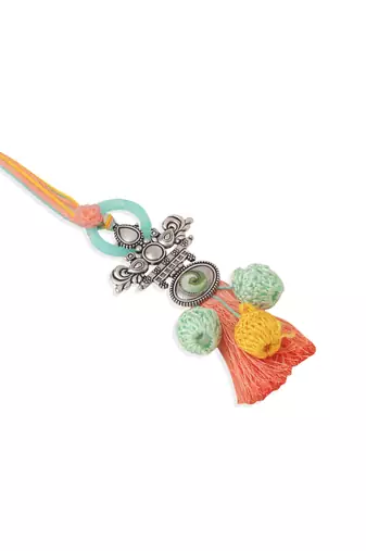 set of 2 artificial beads traditional bhaiya bhabhi pair rakhi set with roli chawal chandan & mishri