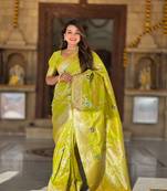 Perrot soft banarasi silk blend meenakari weaving saree with unstitched blouse