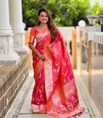 Gajari soft banarasi silk blend meenakari weaving saree with unstitched blouse