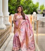 Lavender soft banarasi silk blend meenakari weaving saree with unstitched blouse