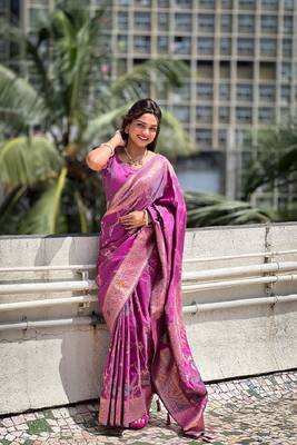 Onion soft banarasi silk blend meenakari weaving saree with unstitched blouse 3