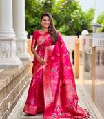 Ranipink soft banarasi silk blend meenakari weaving saree with unstitched blouse