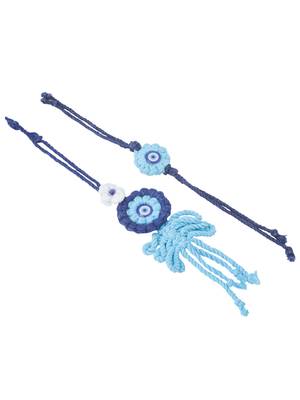 set of 2 blue evil eye floral bhaiya bhabhi rakhi with roli chawal chandan & mishri 2