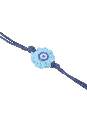 set of 2 blue evil eye floral bhaiya bhabhi rakhi with roli chawal chandan & mishri 5