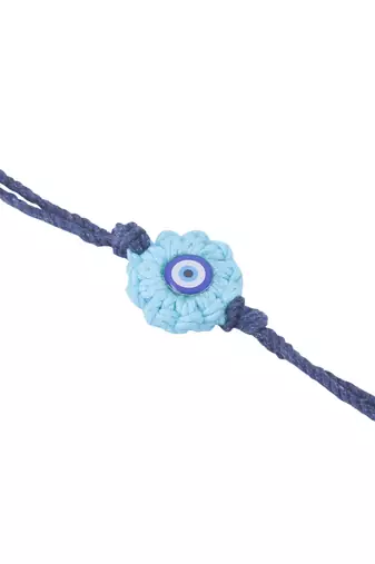 set of 2 blue evil eye floral bhaiya bhabhi rakhi with roli chawal chandan & mishri