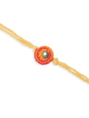  set of 2 yellow sea shell round floral design bhaiya bhabhi rakhi with roli chawal chandan & mishri 4